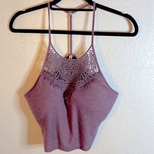 Mudd purple lavender lilac pastel boho crop top beachy lace embroidered bra cami